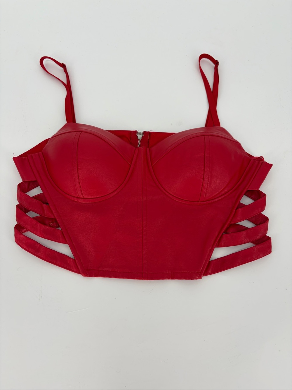 SAY WHAT Red Strappy Faux-Leather Bustier Crop